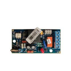Eine elektronische Leiterplatte mit verschiedenen Komponenten wie Widerständen, Kondensatoren und Anschlüssen.