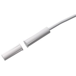 Zweiteiliger, zylindrischer Magnetsensor mit einem Kabel daran befestigt, dargestellt auf einem weißen Hintergrund.