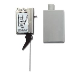 Ein Schittschalter mit Metallhebel und Gehäuse, gekennzeichnet mit 30V 2A und Herstellername 'SCHITTRONIC'.