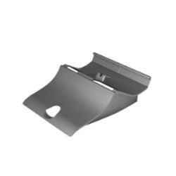 Ein silbernes Metallteil mit gebogener Form und einer Aussparung an einem Ende.