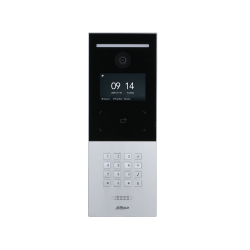 Eine moderne Gegensprechanlage mit Kamera, Touchscreen-Display und numerischer Tastatur.