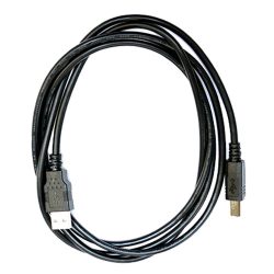 Ein schwarzes USB-Kabel mit einem Standard-USB-Stecker auf der einen Seite und einem USB-B-Stecker auf der anderen Seite.