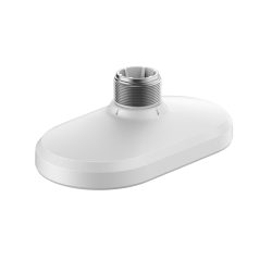 Weiße, elliptische Halterungsbasis aus Kunststoff mit einem metallischen Gewindeaufsatz oben.