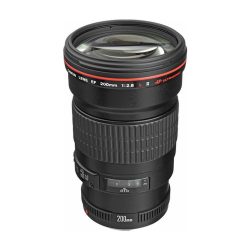 Canon EF 200mm f/2.8 L II USM Objektiv mit roter Akzentlinie, großem Fokusring und Entfernungsindikator.
