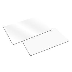 Zwei durchsichtige, rechteckige Glasplatten, die übereinander liegen, mit abgerundeten Ecken auf einem weißen Hintergrund.