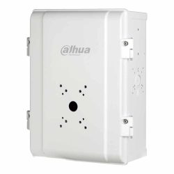 Weiße elektrische Anschlussdose von Dahua Technology mit mehreren Kabeldurchführungen und Schraubmontagelöchern.