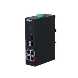 Industrieller Netzwerk-Switch von Dahua mit mehreren Ethernet-Ports und Statusanzeigen.