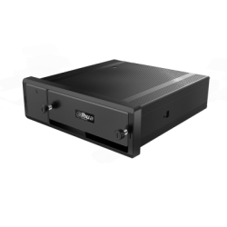Ein schwarzer digitaler Videorecorder von Dahua mit einem schlichten, rechteckigen Design und einer strukturierten Oberfläche.