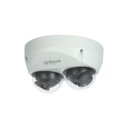 Sicherheitskamera mit zwei drehbaren Linsen in einem weißen Gehäuse, mit dem Logo 'Dahua Technology'.