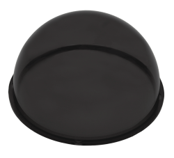 Eine kugelförmige, schwarze Kunststoff-Halbkugel mit einer glatten Oberfläche, die auf einer flachen, runden Basis sitzt.