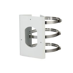 Weiße Wandhalterung mit mehreren Metallschellen zur Befestigung, geeignet für den Außeneinsatz.