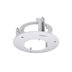 Metallhalterung für Sicherheitskamera mit kreisförmiger Basis und zentralem Loch, weiß.