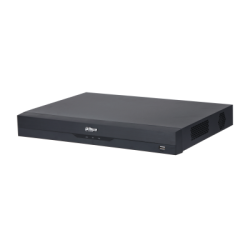 Ein schwarzer digitaler Videorekorder (DVR) von Dahua, der flach und rechteckig ist, mit Lüftungsschlitzen an der Seite.