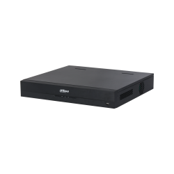 Ein schwarzer Dahua Netzwerkvideorecorder, rechteckig mit einem Lüftungsgitter an der Seite und einem USB-Anschluss an der Vorderseite.