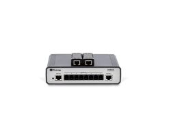 Ein Netzwerk-Switch von Phybridge mit mehreren Ethernet-Ports und zwei zusätzlichen Erweiterungsanschlüssen auf der Oberseite.