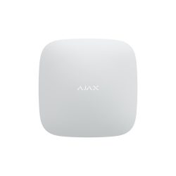 Ein weißes, quadratisches elektronisches Gerät mit der Aufschrift "AJAX" in der Mitte.
