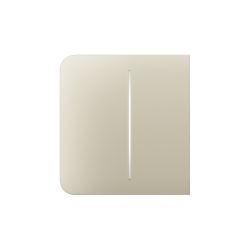 Ein beige, quadratisches Gerät mit abgerundeten Ecken und einem schmalen vertikalen Schlitz in der Mitte.