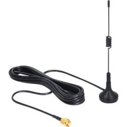 Eine schwarze Magnetfuß-GPS-Antenne mit einem langen Kabel und einem goldfarbenen SMA-Stecker.
