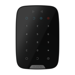 Schwarzes numerisches Keypad mit Touchscreen-Anzeige, beleuchteten Tasten und kleiner Schrift "AJAX" unten.