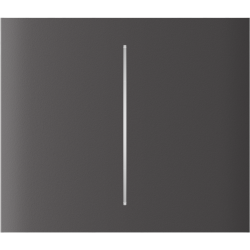 Ein grauer, minimalistischer Lichtschalter mit einem vertikalen Streifen in der Mitte.