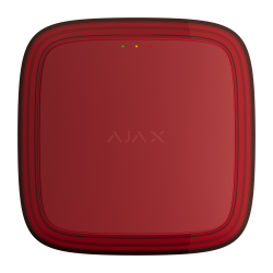 Rotes, quadratisches Gerät mit abgerundeten Ecken und zwei kleinen Lichtern oben; der Schriftzug "AJAX" ist in der Mitte sichtbar.