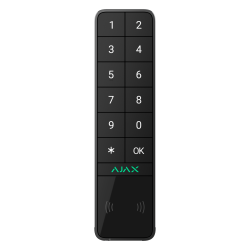 Schwarzes numerisches Tastenfeld mit Tasten von 1 bis 9, Stern, "OK"-Taste und grünem "AJAX"-Logo.