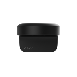 Ein schwarzer, quadratischer Elektrokasten mit "AJAX"-Logo auf der Vorderseite.