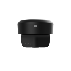Ein schwarzer, runder Sensor mit einer kleinen Linse und dem Logo "AJAX" auf der Vorderseite.