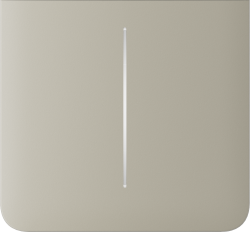 Ein quadratisches, beige Objekt mit einem schmalen, vertikalen Lichtstreifen in der Mitte.
