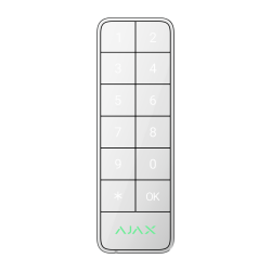 Weiße numerische Tastatur mit schwarzen Zahlen, einem Sternsymbol, „OK“-Taste und grünem „AJAX“-Logo unten.