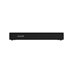 Ein schwarzer Ajax-Hub mit sichtbarem Logo in der Mitte auf schwarzem Hintergrund.