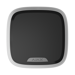 Quadratisches, schwarzes Gerät mit grauem Rand und kleinem Logo "AJAX" an der unteren Kante.