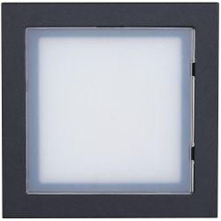 Quadratische schwarze LED-Wandleuchte mit weißem, mattem Leuchtfläche in der Mitte.