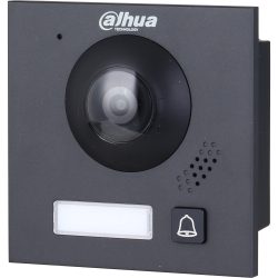Ein quadratisches Türsprechanlagengerät von Dahua mit Kamera, Mikrofon und Klingelknopf.