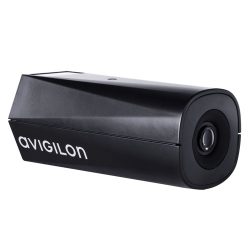 Eine schwarze Sicherheitskamera mit der Aufschrift "Avigilon" auf der Seite.