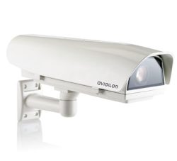 Weiße Überwachungskamera von Avigilon mit Wandhalterung, im modernen rechteckigen Design.