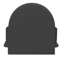 Schwarzes, halbrundes Objekt mit einem rechteckigen Sockel, das an eine moderne Skulptur oder ein architektonisches Element erinnert.