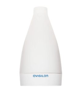 Ein weißes, konisch geformtes Gerät mit der Aufschrift "Avigilon" am unteren Teil.
