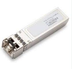 Ein silberner SFP-Transceiver mit LC-Steckverbindern, typisch für Netzwerkanwendungen.