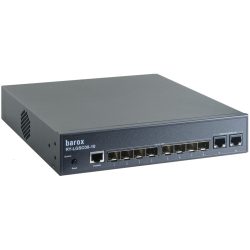 Ein schwarzer Netzwerk-Switch von Barox, Modell RY-LGSO38-10, mit mehreren Ethernet-Ports auf der Vorderseite.