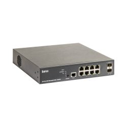 Ein Barox 10-Port Gigabit Managed PoE+ Switch mit mehreren Ethernet-Anschlüssen auf der Vorderseite.