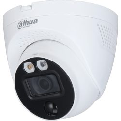 Weiße Überwachungskamera von Dahua Technology mit abgerundetem Design, einer Linse in einem schwarzen Kreis und zwei kleinen Lichtern.