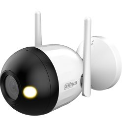 Eine weiße Außenkamera von Dahua Technology mit einem schwarzen Gehäuse vorne, zwei Antennen und einem Linsensystem, das für Sicherheitsüberwachung geeignet ist.