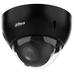 Schwarze Überwachungskamera von Dahua Technology in einer Kuppelform mit durchsichtigem Gehäuse, das die Linse umschließt.