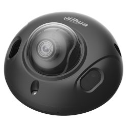 Schwarze Dome-Kamera von Dahua Technology mit kugelförmigem, transparentem Gehäuse und mehreren Sensoren.