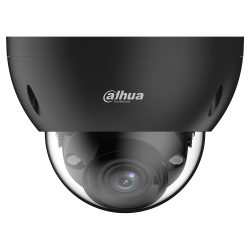 Überwachungskamera in einem schwarzen Gehäuse, mit der Aufschrift "Dahua Technology", und einer durchsichtigen Kuppel, die das Kameraobjektiv schützt.