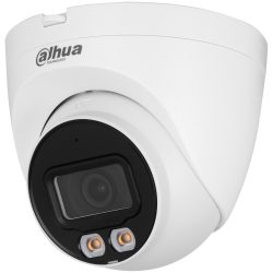 Weiße Dome-Überwachungskamera von Dahua Technology mit zwei sichtbaren LEDs unterhalb des Kameraobjektivs.
