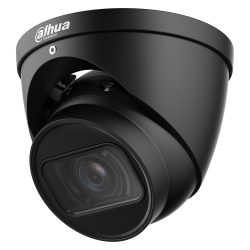 Nahaufnahme einer schwarzen Überwachungskamera von Dahua Technology mit einem modernen, kuppelförmigen Design.