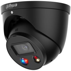 Schwarze Sicherheitskamera von Dahua mit zwei Linsen und LED-Lichtern, montiert in einer Halterung.