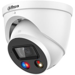 Weiße Dome-Überwachungskamera von Dahua Technology mit Infrarot- und LED-Lichtern, geeignet für den Einsatz im Innen- und Außenbereich.